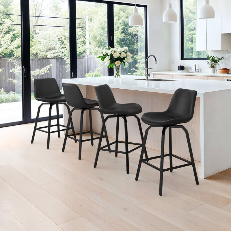 Sephira Swivel 26'' Counter Stool, Faux Leather-Black