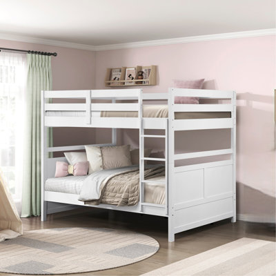 Bunk Bed Full Over Full White Finish Sturdy Wood Frame Guard Rails Youth Bedroom Furniture 1pc