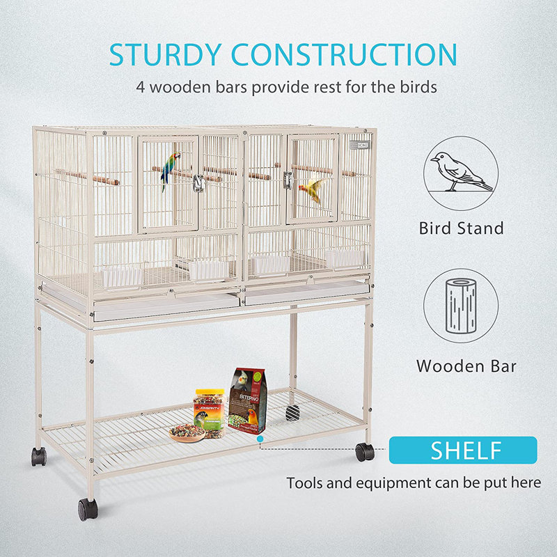 Zora 41.3'' Steel Flat Top Floor Bird Cage with Wheels