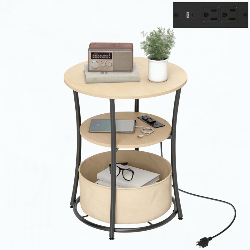 Round Side Table with Charging Station