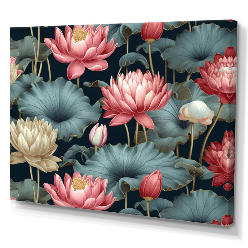 «Red Green Lotus Ponds III», reproduction sur toile, Toile tendue, H 30 po x l 40 po x P 1,5 po