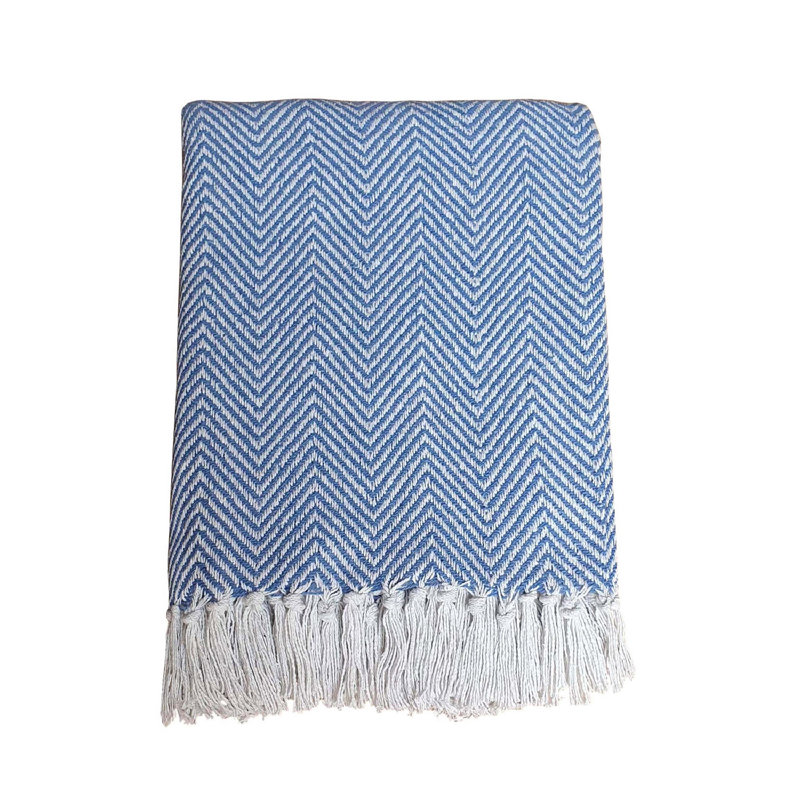  Couverture ou jeté, Treillis / géométrique, Bleu / blanc