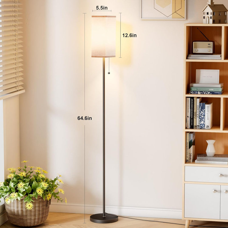 Modern Tall Lamp Floor Lamps For Living Room - 3 Color Temperature Standing Lamps With Pull Chain Switch, Light Beige, Gold