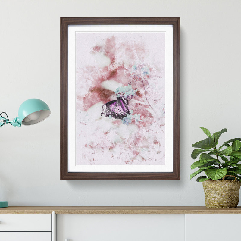 A Butterfly Upon A Flower - Single Picture Frame Painting on MDF, Walnut Framed, 63cm H x 45cm W x 2cm D