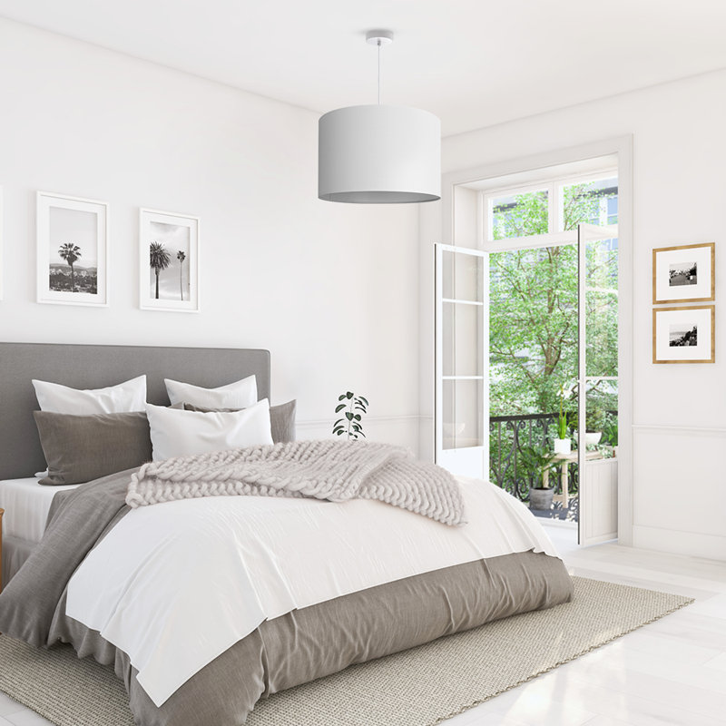 Drum pendant lamp 1-light Ishmeal, White, 27cm H x 45.5cm W x 45.5cm D, White