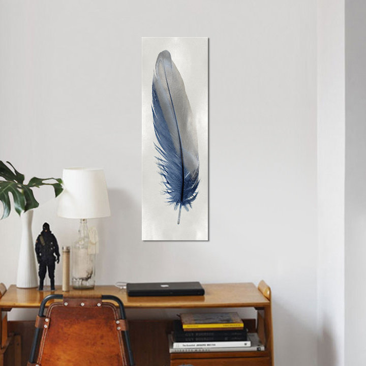 « plumes i », impression sur toile en bleu, H 48 po x l 16 po x P 1,5 po
