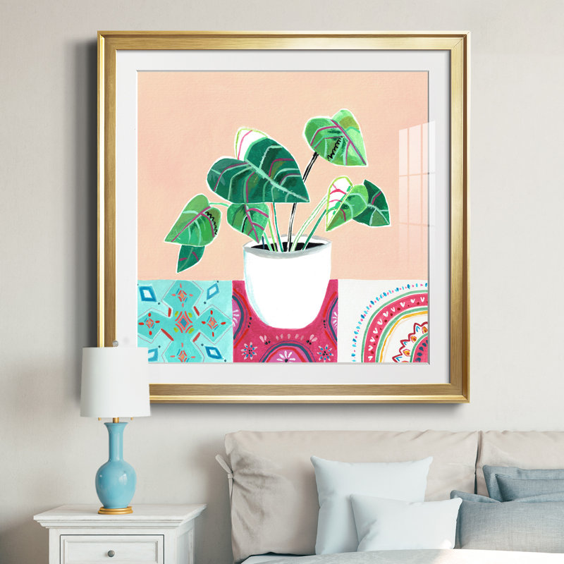Growing Happy I - peinture encadrée, H 26,5 po x l 26,5 po x P 1,5 po, Encadrement doré
