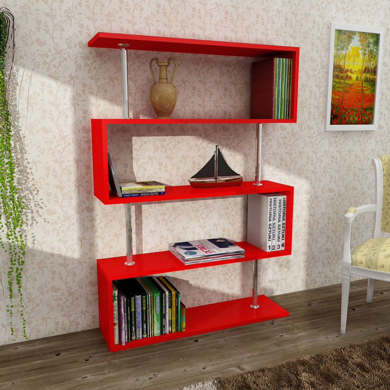 129cm H x 90cm W Wood Standard Bookcase, Red