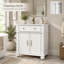 Lavabo de salle de bain sur pied blanc de 71 cm (27,94 po), style milieu du siècle avec base à colonnes romaines