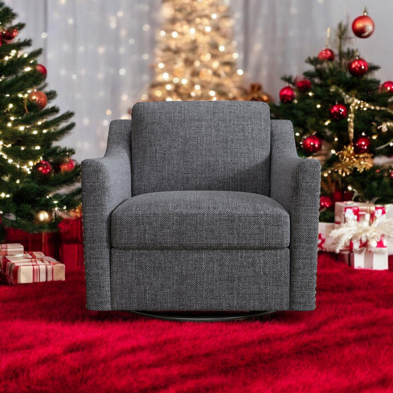 Upholstery Accent Swivel Armchair With Nailhead Trim, Dark Gray Polyester