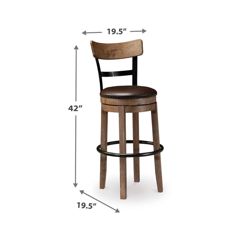 Tabouret pivotant en pin, similicuir brun, Tabouret de bar (siège d'une hauteur de 30,50 po)