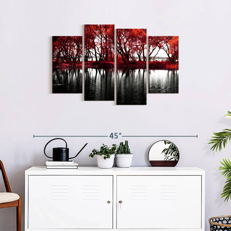 «Pop Lakeside Red Trees», reproduction d'art sur toile, H 22 po x l 36 po x P 1 po