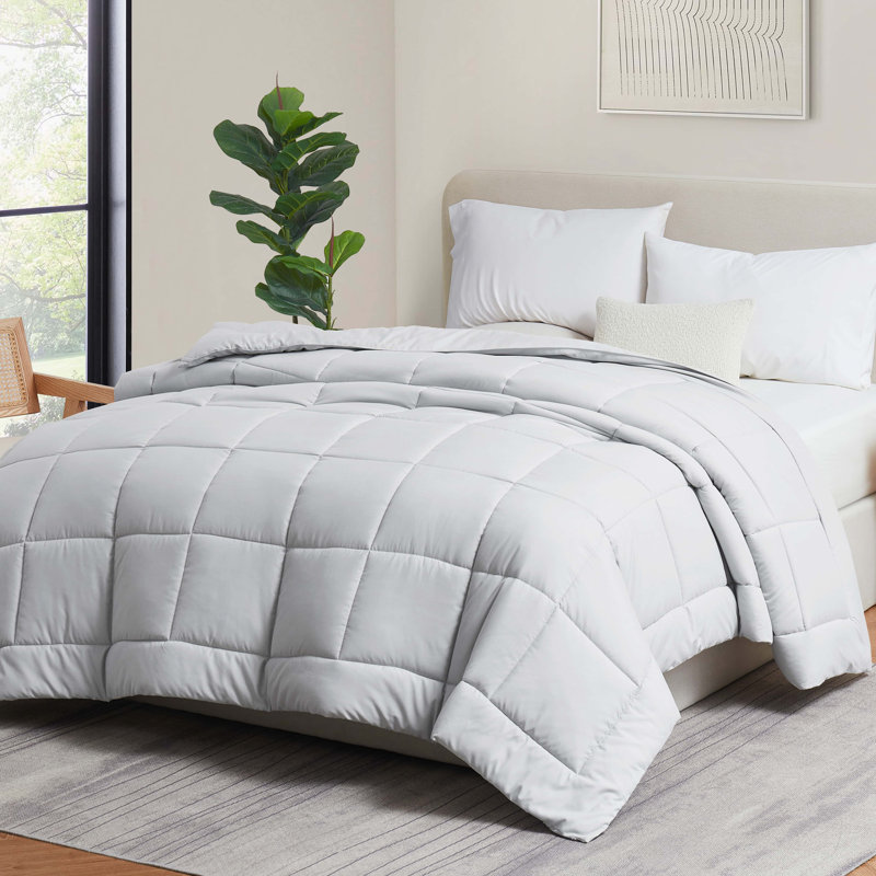 Édredon en duvet synthétique toutes saisons, Gris clair, Édredon très grand