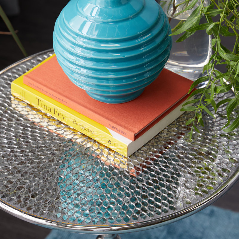 Aluminum Metal Side End Silver Accent Table
