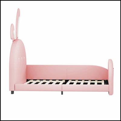 Upholstered Rabbit-Shape Princess Bed, Platform Bed with Headboard and Footboard for Kids' Rooms
