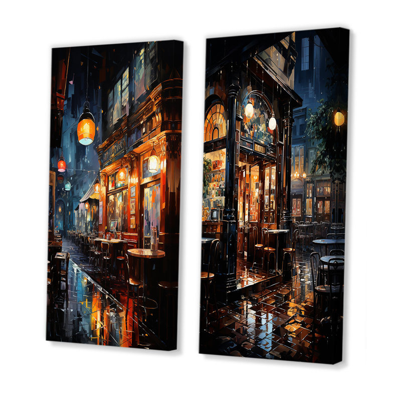 Night Jazz Serenade IV - Ensemble de 2 décorations murales restaurants et cafés, H 28 po x l 25 po, Toile tendue