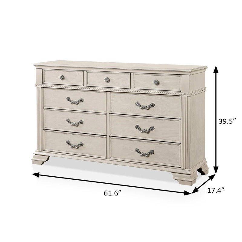 61.6" W Traditional Dresser, Antique White, Antique White