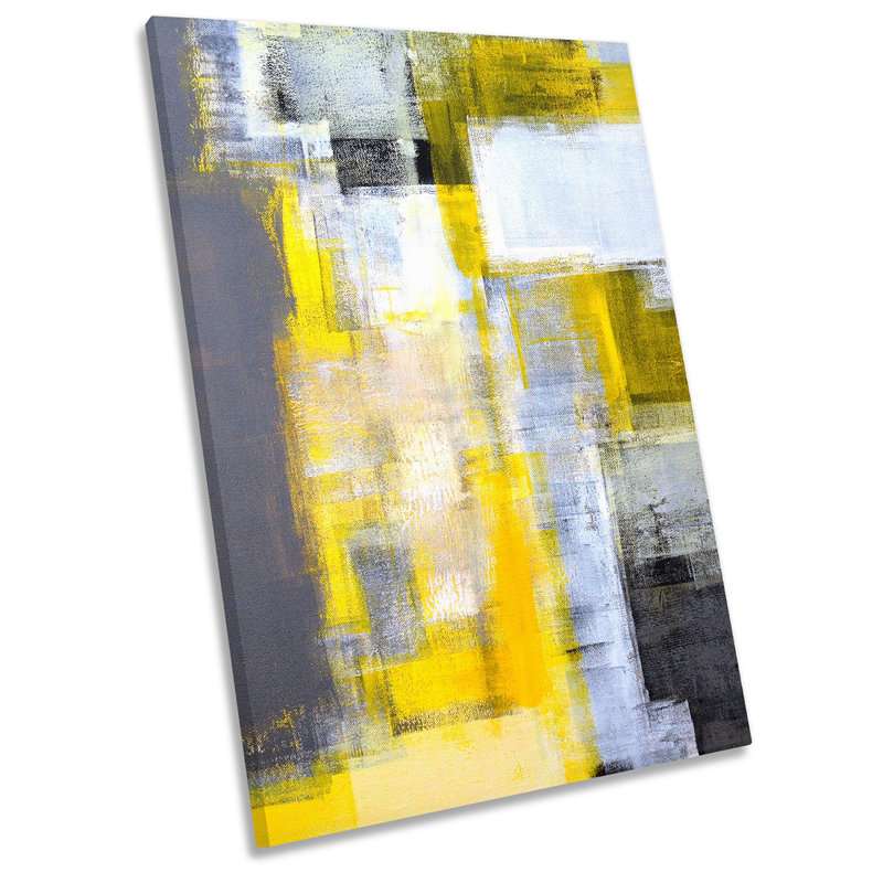 Abstract Yellow Grey Grunge - Wrapped Canvas Painting, 61cm H x 40.6cm W x 2cm D