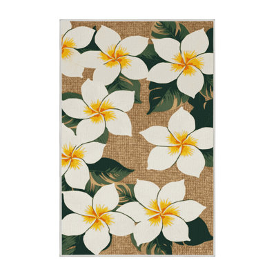 Washable Plumeria Hawaiian Area Rug