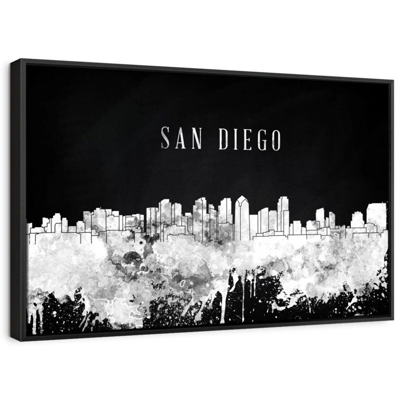 «San Diego Skyline BW», reproduction sur toile, H 25 po x l 37 po