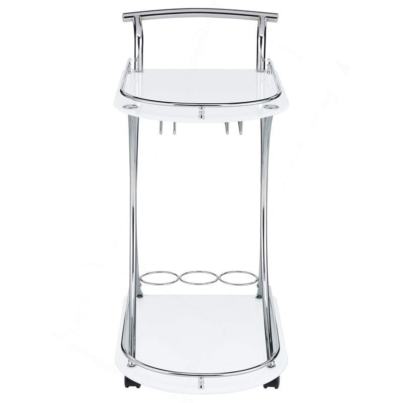 Chariot-bar en verre à 2 niveaux Allen, Blanc