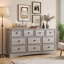  Ensemble de commode 3 pièces - commode 10 tiroirs et deux tables de chevet 2 tiroirs avec station de charge, gris délavé