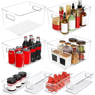 Ensemble de 8 bacs de rangement en plastique transparent - Contenants de rangement pour garde-manger et réfrigérateur