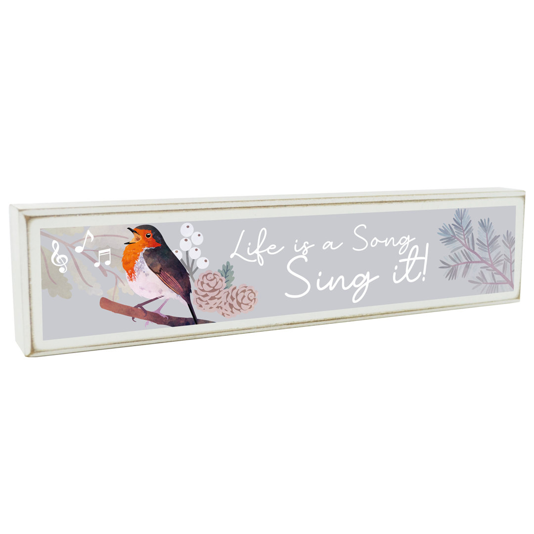 Ariella Life Is a Song Festive Robin Christmas Wooden Long Sign Letter Block