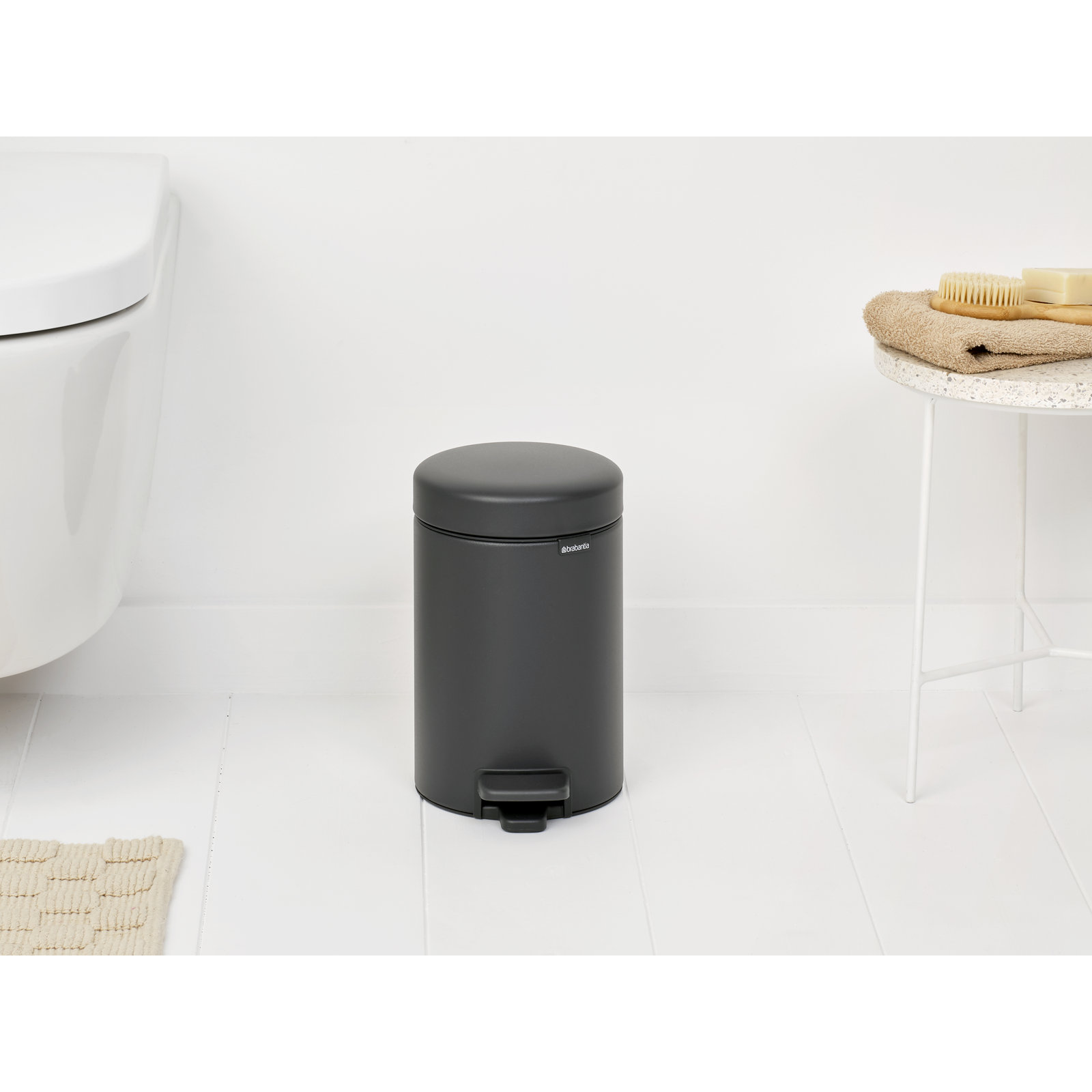 Brabantia NewIcon Step On Trash Can, 0.8 Gallon (3 Liter), Mineral Infinite Gray