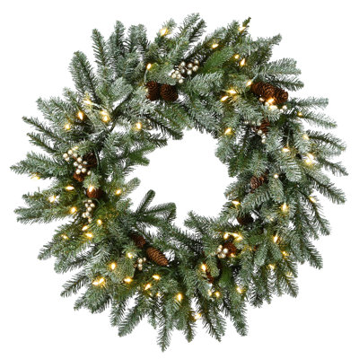 Couronne d'épinette enneigée avec lumières DEL à piles Morgan