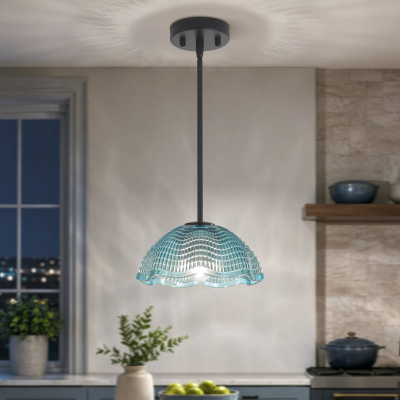 Luminaire suspendu pour comptoir de cuisine 1 lumière, abat-jour en verre texturé l 9,84 po, luminaire suspendu réglable avec auvent pivotant pour îlot de cuisine, salle à manger, chambre à coucher