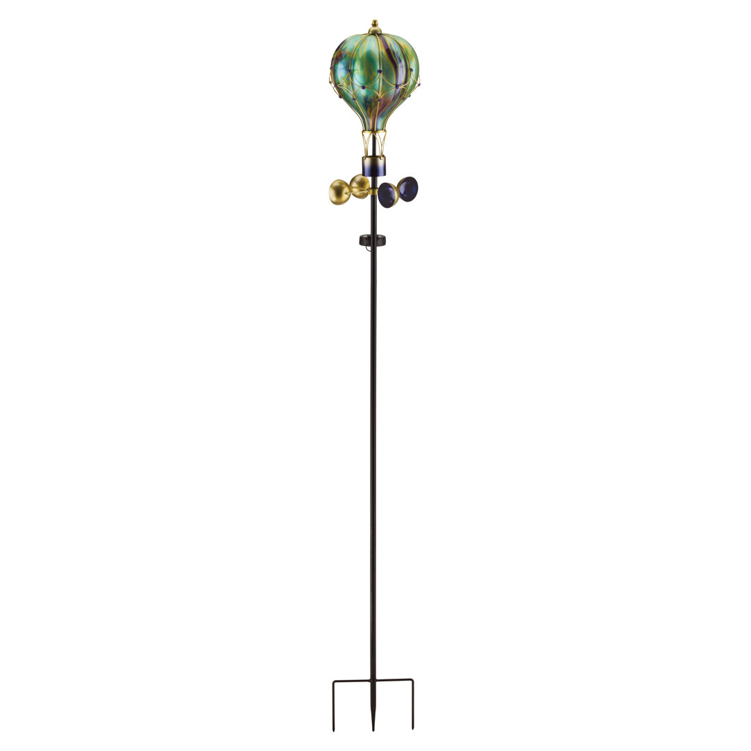 62" Metal and Glass Swirl Balloon Spinner Solar Powered Garden Stake with Acrylic Accents - Green Regal Art & Gift 