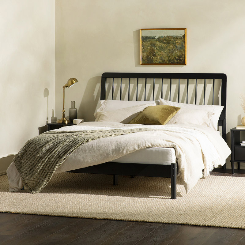 Lit en bois massif Mid-Century moderne - noir, Grand lit