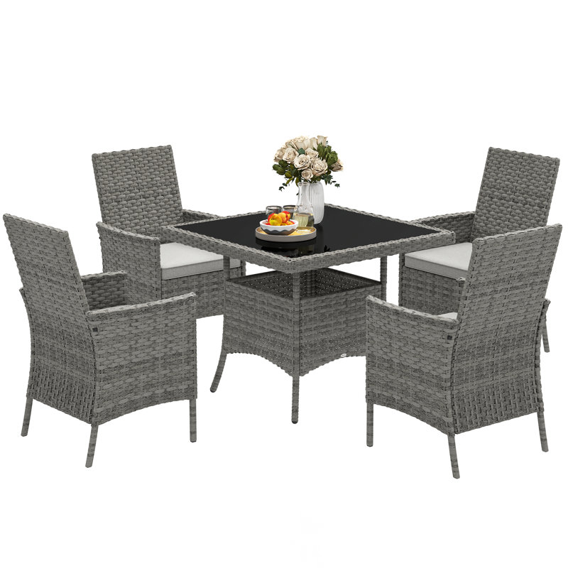 Outsunny Rattan Garden Furniture Set 4 Seater with Cushions, Dark Grey
