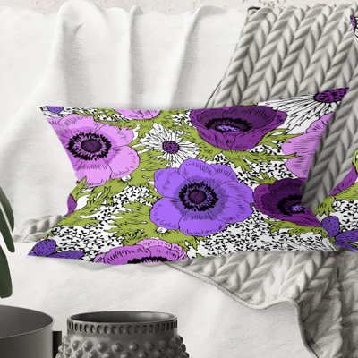 Coussin décoratif rétro à motif de fleurs monochromes - Mid-Century