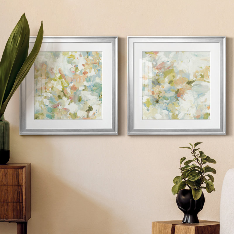 Floral Blush - ensemble de 2 reproductions d'art sur toiles, Impression encadrée avec passe-partout, H 22,5 po x l 45 po
