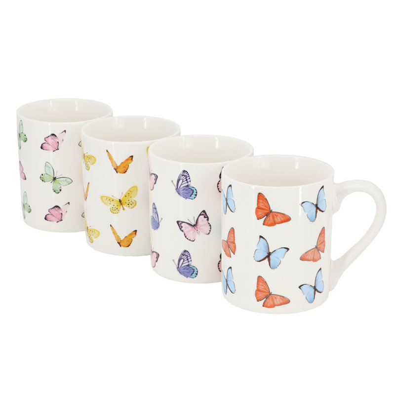 Ensemble de grandes tasses en grès 4 pièces 18 oz Butterfly Wings