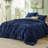Bedsure Queen Size Comforter Sets - 3-Piece Double-Sided Fleece Fluffy Navy Bedding, Cozy Striped Aesthetic for Modern & Guest Bedrooms, All-Season Luxury Home Decor-105492179-105492178
