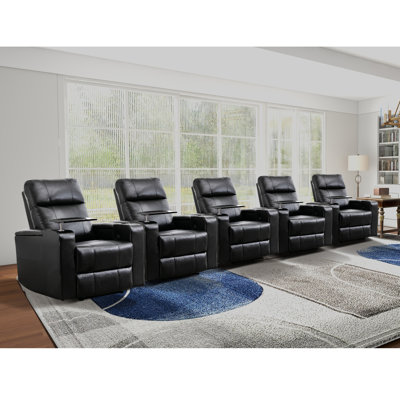 33.1'' Wide Faux Leather Power Recliner Home Theatre Individual Seat with Cup Holder (Set of 5)