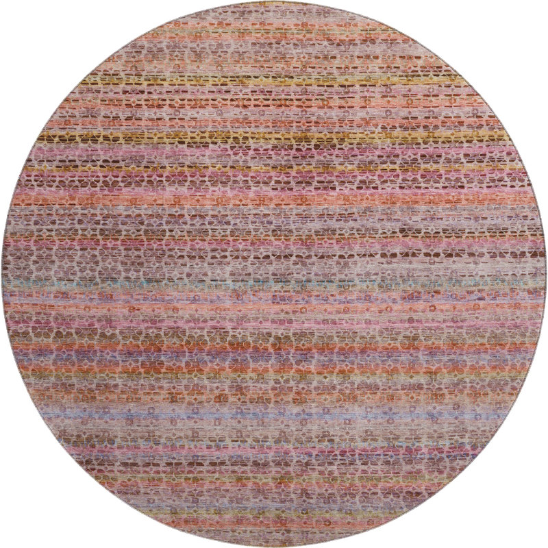 Premium Machine Washable Mayfield AMF2155 Striped Rug, Pink, Round 8' 