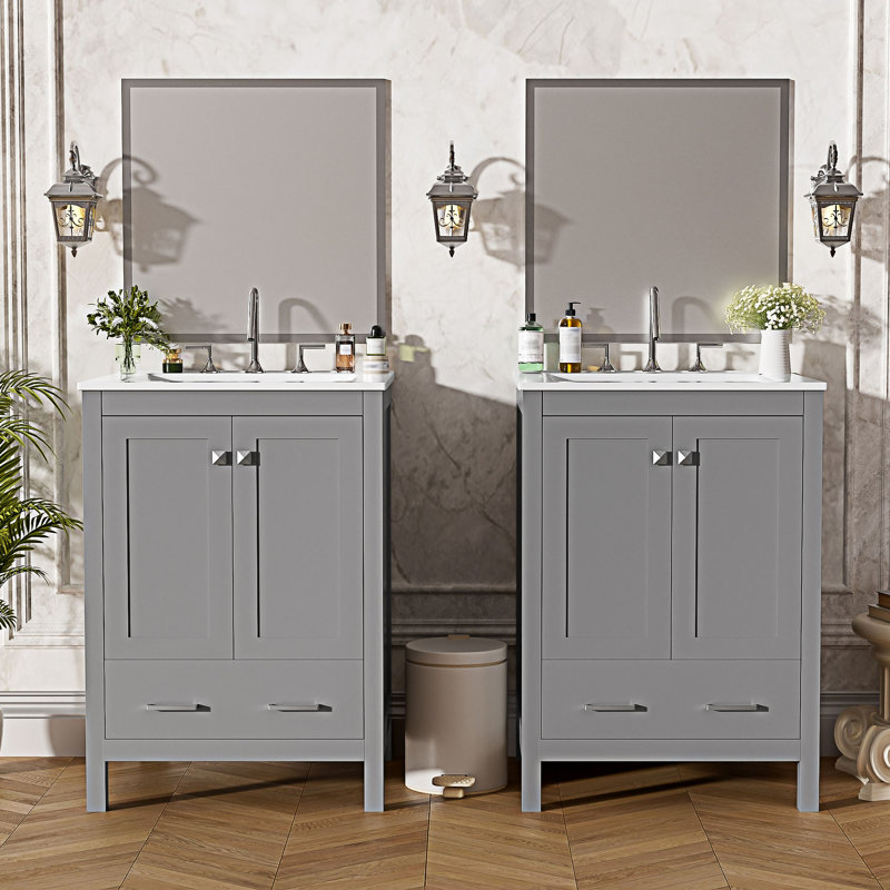 Bathroom Vanity With Integrated Undermount Sink, Gray