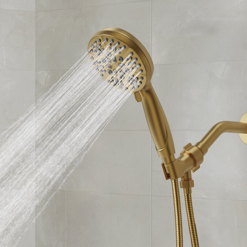 High Pressure Handheld Shower Head with 59" Hose and Shower Arm, Brushed Gold