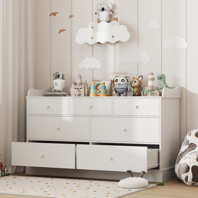 Kids Dresser Cabinet with 7 Drawers, Changing Table for Nursery, White Chest of Drawers, Baby Dresser, Kids Bedroom Furniture