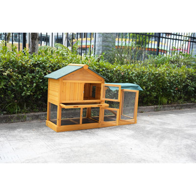 Outdoor Rabbit Cage With Deeper Tray, Removable Mesh, Sun Protection Cover, Three Freely Movable Doors, Quick Assembly, Dark Yellow Solid Wood, 20.08 Inches Wide Cages Panel, Waterproof Double -