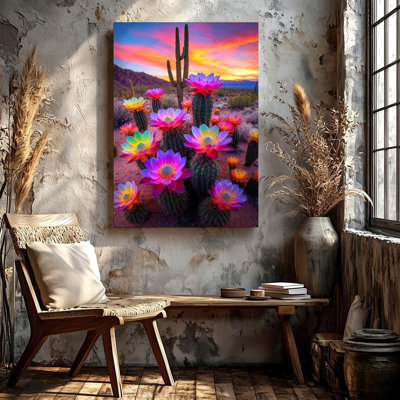 «Desert Cactus Flower», reproduction d'art sur toile, art décoratif de paysage pour le salon, le coin-détente, le bureau, la cabane et la galerie Western, décor de maison moderne