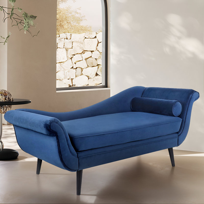 Chaise longue rembourrée Eleta, Velours bleu