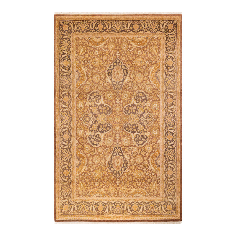 Tapis unique noué à la main jaune de 5 pi 2 po x 8 pi 2 po Keenan