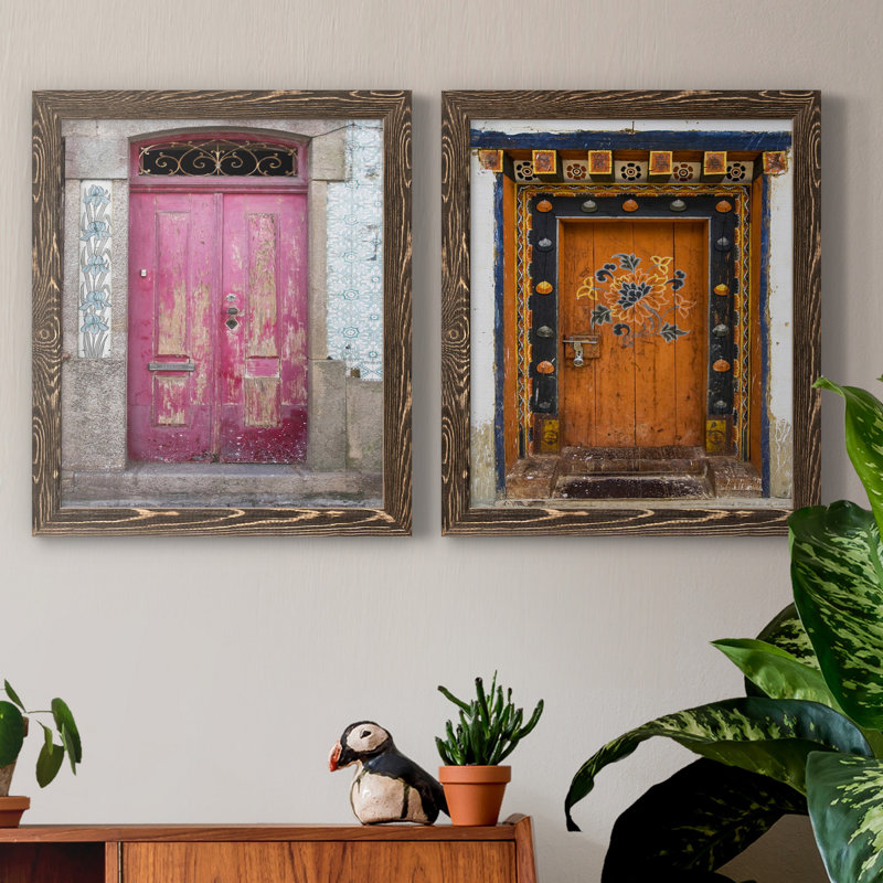 Porte portugaise - ensemble de 2 reproductions de photos, Pas de tapis, Toile avec cadre en noyer