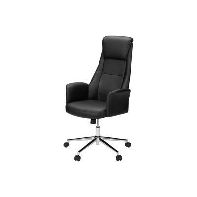 Office Chair, Adjustable Height, Ergonomic, Swivel, Armrests, Work, Black Leather Look, Chrome Metal, Contemporary, Modern