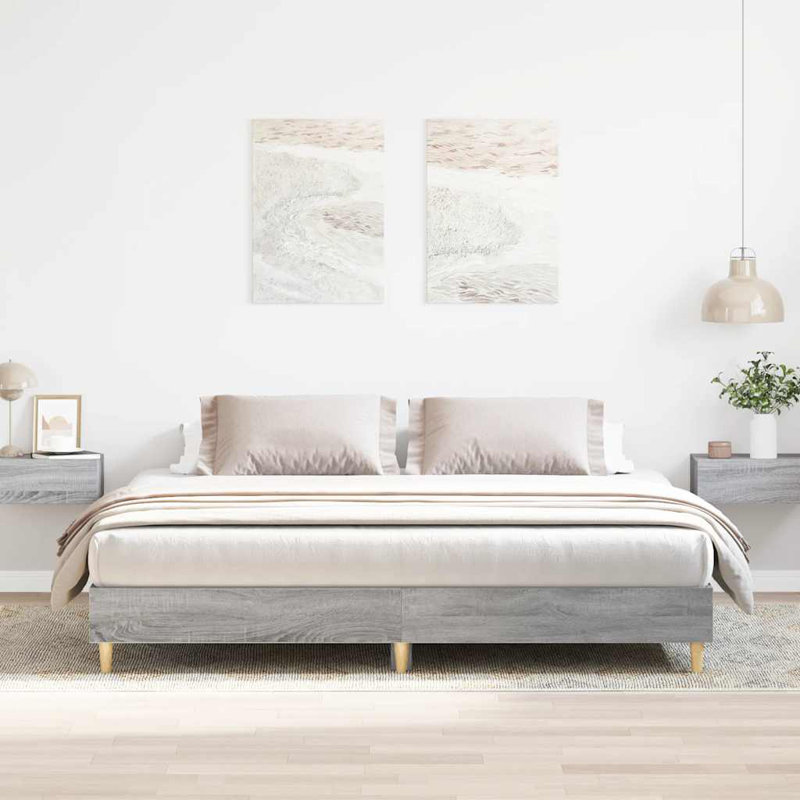 Bed Frame Without Mattress Engineered Wood, Grey Sonoma, 183 x 203 cm